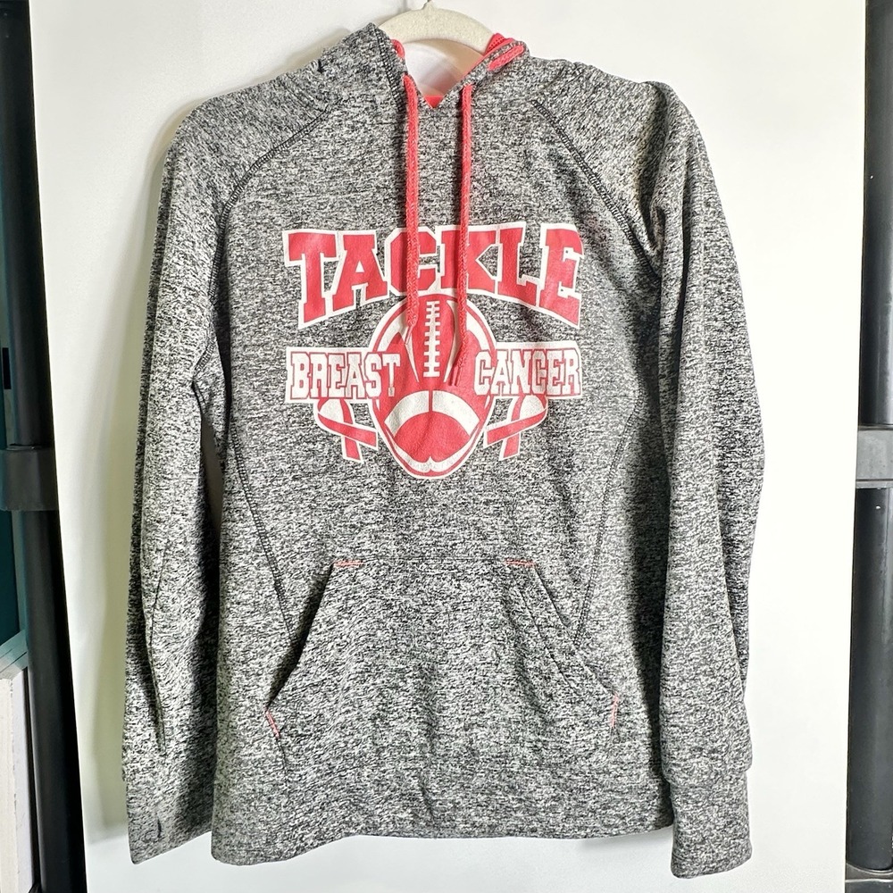 J America Tackle Breast Cancer Hoodie Gray Black Pink Womens Sz M Very Good Cond